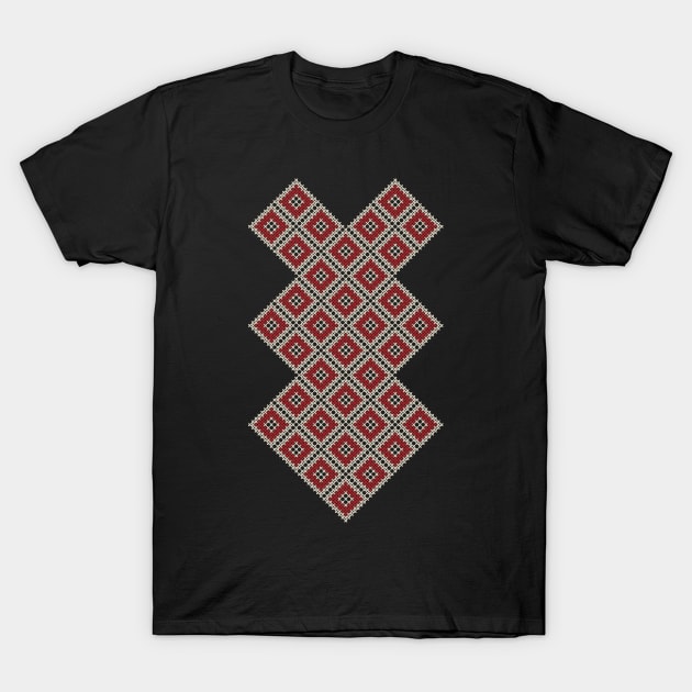 Traditional Embroidery Pattern #16 Unique Folk Tatreez Cross Stitching Art -crm-red T-Shirt by QualiTshirt